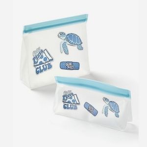 Justice Girls 2 Clear Blue Turtle Pizza Print Reusable Sandwich Snack Bags NEW